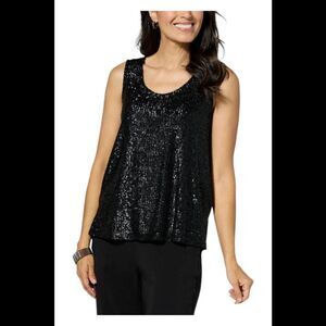 WynneCollection Women's Sequin Knit Tank Black - Regular